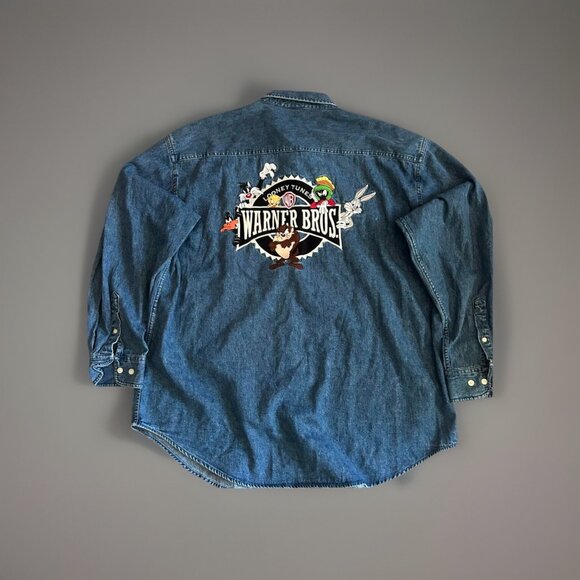 Warner Bros Studio Store Vtg Men’s Looney Tunes Denim Jacket Sz XL Kidcore 1990s - Picture 2 of 6